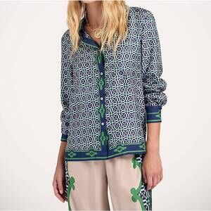 NEW LA DOUBLEJ straight-cut button down silk shirt in mariposa placée